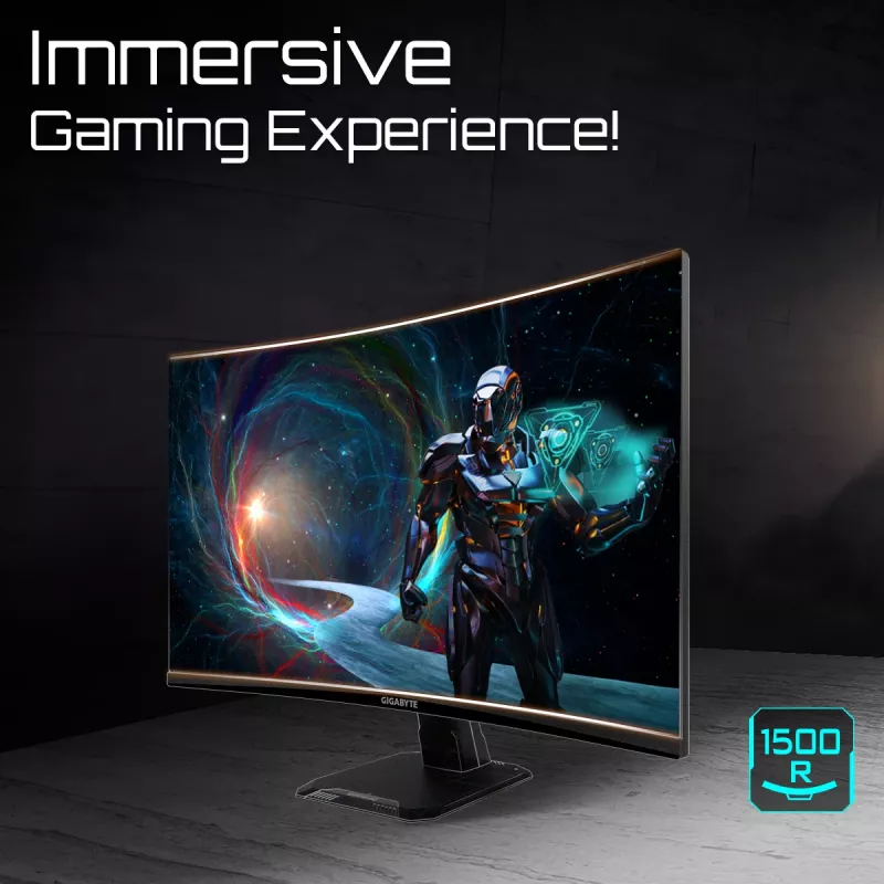 GIGABYTE GS27QCA 27 colių QHD lenktas žaidimų monitorius - 2560 x 1440, 180Hz, 1ms, 250 cd/m², FreeSync, HDR parengtis, HDMI 2.0, Displayport 1.4