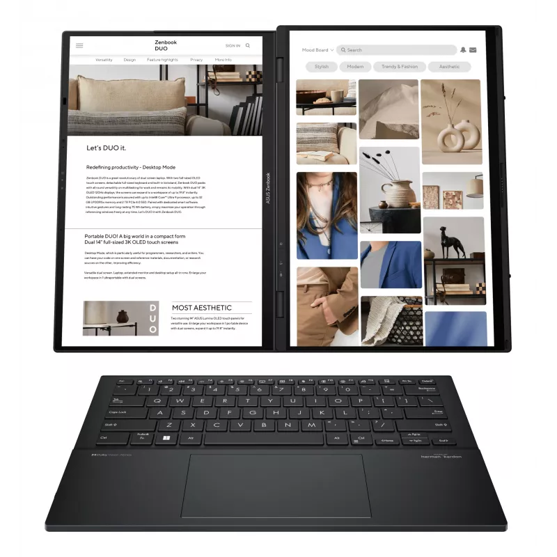 ASUS Zenbook Duo UX8406CA-PZ009W Intel Core Ultra 9 285H Hybrid (2-in-1) 35,6 cm (14 colių) liečiamas 3K 32 GB LPDDR5x-SDRAM 2 TB SSD Wi-Fi 7 (802.11be) Windows 11 Home Pilka