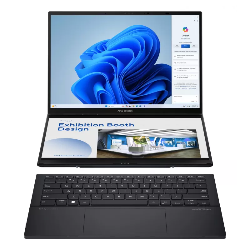 ASUS Zenbook Duo UX8406CA-PZ009W Intel Core Ultra 9 285H Hybrid (2-in-1) 35,6 cm (14 colių) liečiamas 3K 32 GB LPDDR5x-SDRAM 2 TB SSD Wi-Fi 7 (802.11be) Windows 11 Home Pilka