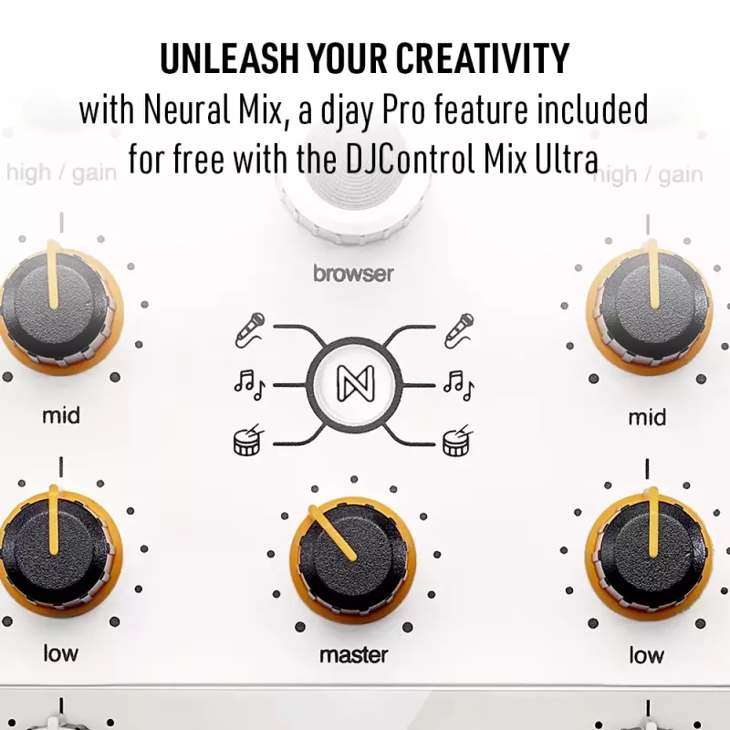 DJ valdiklis Hercules DJControl Mix Ultra – baltas, mobilus Bluetooth valdiklis