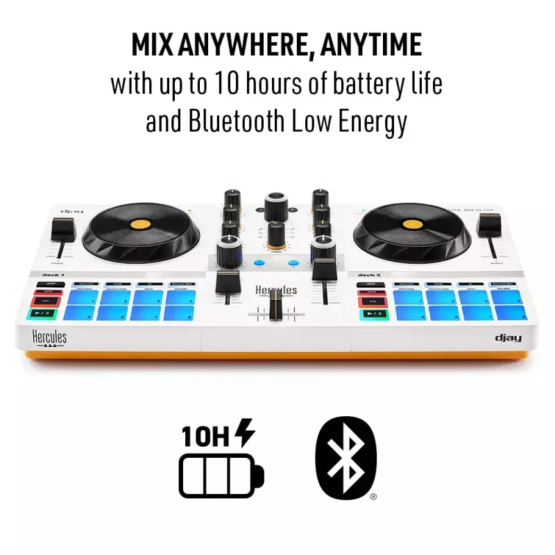 DJ valdiklis Hercules DJControl Mix Ultra – baltas, mobilus Bluetooth valdiklis