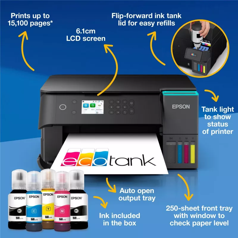 Daugiafunkcinis rašalinis spausdintuvas Epson EcoTank L6360 — spalvotas, A4, 4800x1200 DPI, 35 ppm, Wi‑Fi, dvipusis