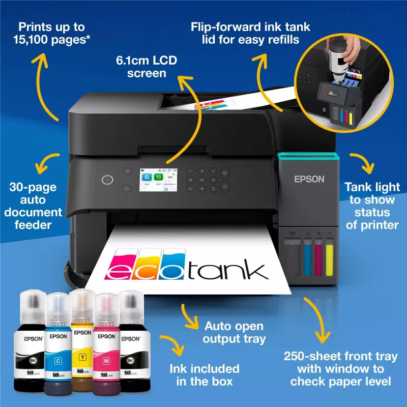 Daugiafunkcinis rašalinis spausdintuvas Epson EcoTank L6370 — spalvotas, A4, 4800x1200 DPI, „Wi‑Fi“, Ethernet