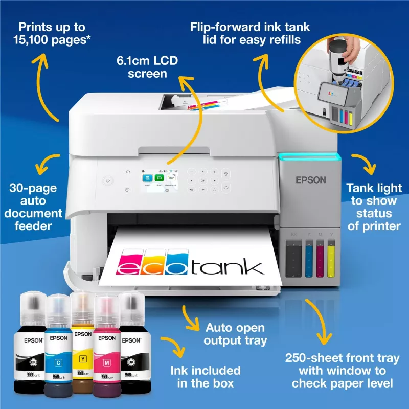 Daugiafunkcinis rašalinis spausdintuvas Epson EcoTank L6376 — spalvotas, A4, 4800 x 1200 DPI, 35 ppm, Wi‑Fi, Ethernet, dvipusis
