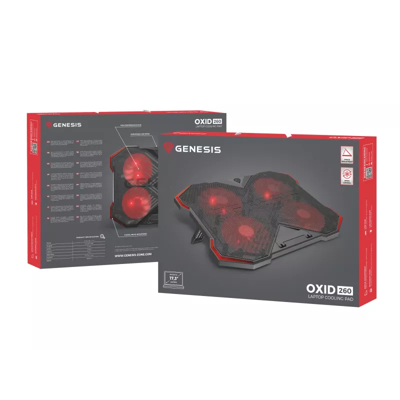 GENESIS Oxid 260 nešiojamojo kompiuterio aušinimo padėklas 43,9 cm (17,3 colių) 1010 RPM juoda, raudona