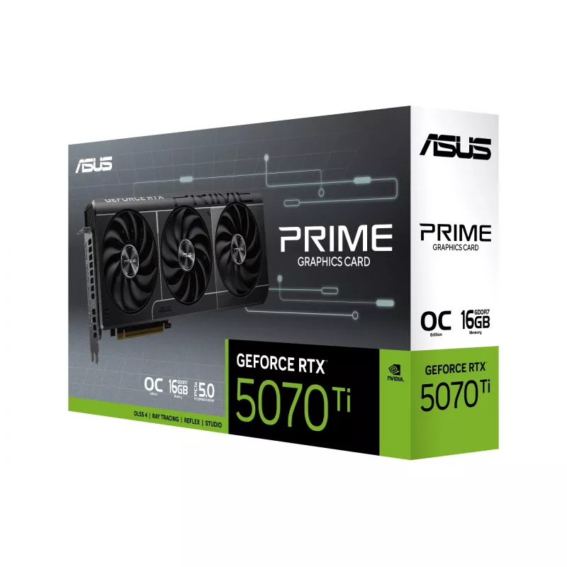 Vaizdo plokštė ASUS GeForce RTX 5070 Ti — 16 GB GDDR7, 256 bitų, PCIe 5.0, 3xDP/1xHDMI, 306 × 126 × 50 mm