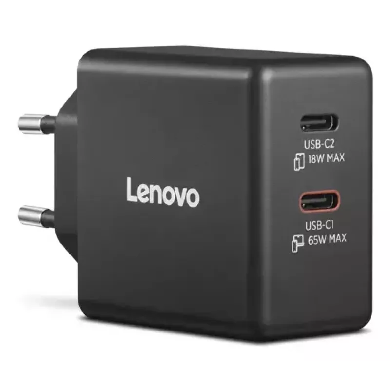 Mobiliojo įrenginio įkroviklis Lenovo G0A6065BEU — Universalus vidaus kintamosios srovės įkroviklis, 2× USB-C, 100–240 V, 1,5 m laidas, juodas