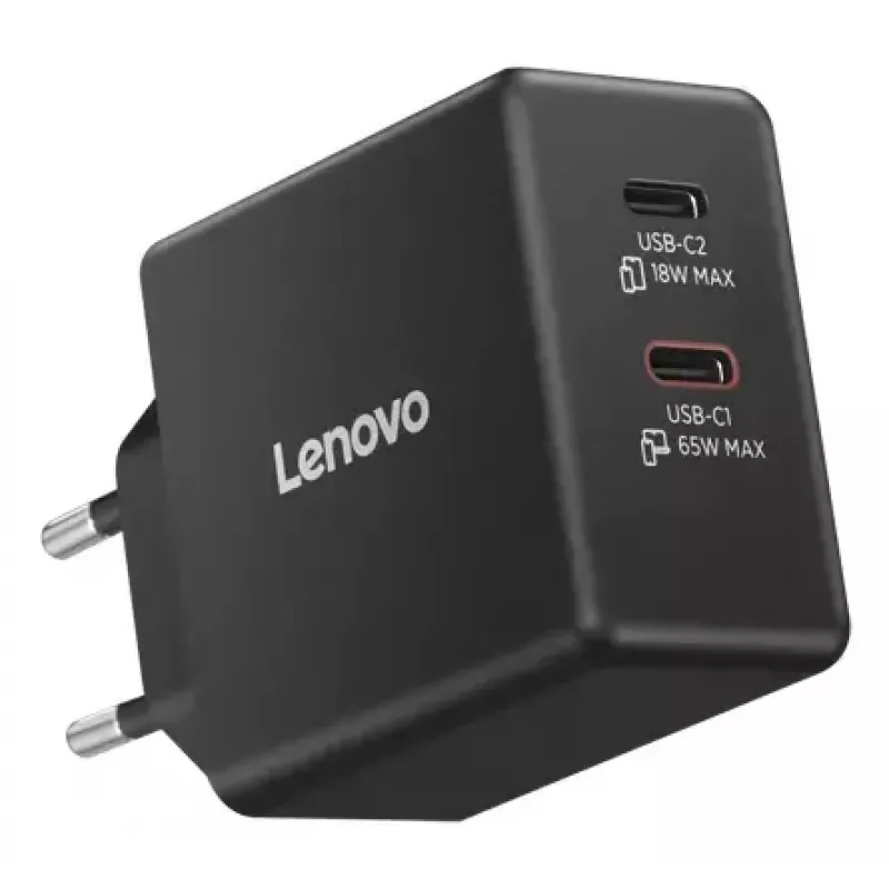 Mobiliojo įrenginio įkroviklis Lenovo G0A6065BEU — Universalus vidaus kintamosios srovės įkroviklis, 2× USB-C, 100–240 V, 1,5 m laidas, juodas