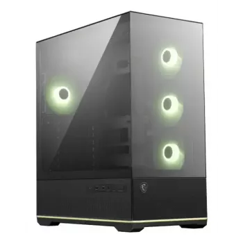 PC korpusas MSI MAG PANO 110R PZ Midi Tower — grūdintas stiklas, ATX, 3x120 mm priekiniai ventiliatoriai, USB-C, palaiko 360 mm radiatorius