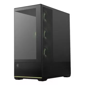 PC korpusas MSI MAG PANO 110R PZ Midi Tower — grūdintas stiklas, ATX, 3x120 mm priekiniai ventiliatoriai, USB-C, palaiko 360 mm radiatorius