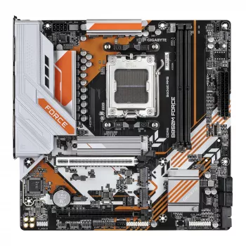 GIGABYTE B850M FORCE pagrindinė plokštė – AMD Ryzen 9000 serijos procesoriams, 8+2+2 fazių skaitmeninis VRM, iki 9600MHz DDR5 (OC), 1xPCIe 5.0 + 2xPCIe 4.0 M.2, 2.5 GbE LAN, USB 3.2 Gen 2
