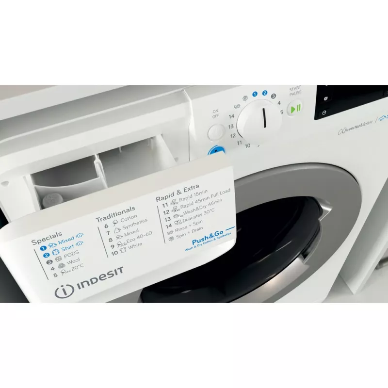 Indesit BDE 76435 WSV EE skalbimo-džiovinimo mašina Laisvai pastatoma Priekinio įkrovimo Balta