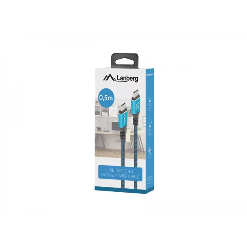 USB-C laidas LANBERG CA-CMCM-44CU-0005-BK 0,5 m — USB4 Gen 2x2, 40 Gbit/s, 240 W, juodas