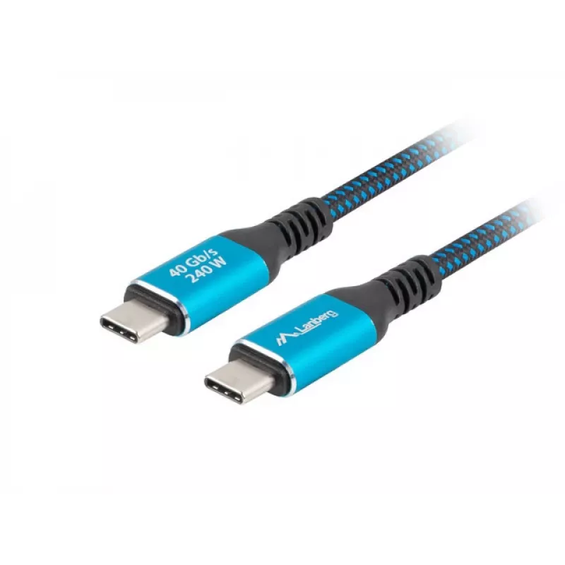 USB-C laidas LANBERG CA-CMCM-44CU-0005-BK 0,5 m — USB4 Gen 2x2, 40 Gbit/s, 240 W, juodas
