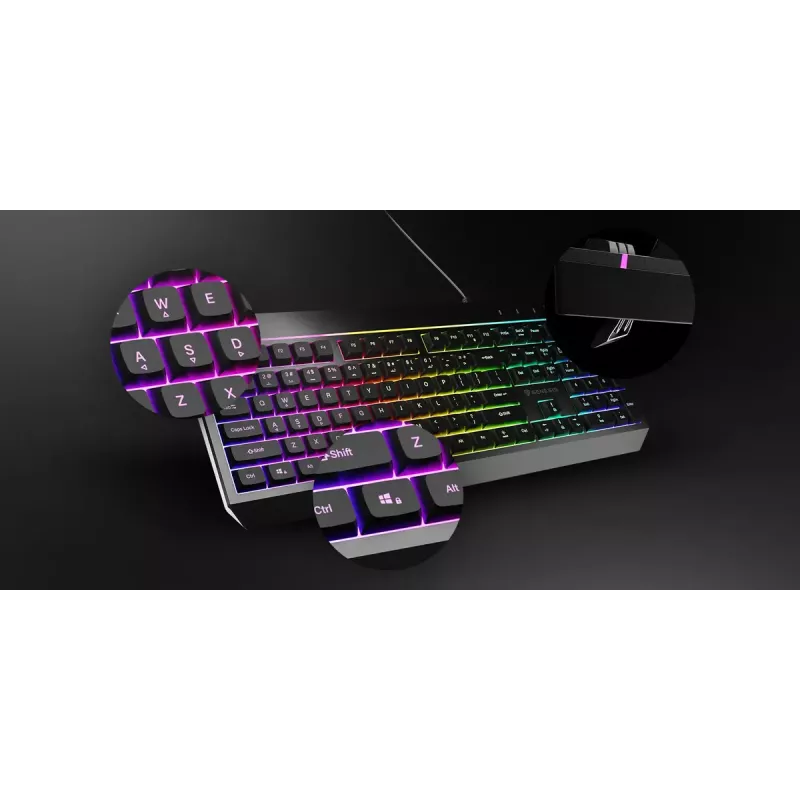 Laidinė pilno dydžio žaidimų klaviatūra Genesis Rhod 530, USB, QWERTY US, membraninė, RGB apšvietimas, 114 klavišų, 1,8 m laidas, juoda