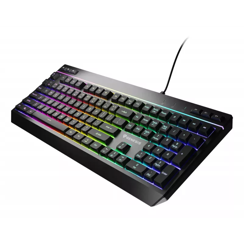 Laidinė pilno dydžio žaidimų klaviatūra Genesis Rhod 530, USB, QWERTY US, membraninė, RGB apšvietimas, 114 klavišų, 1,8 m laidas, juoda