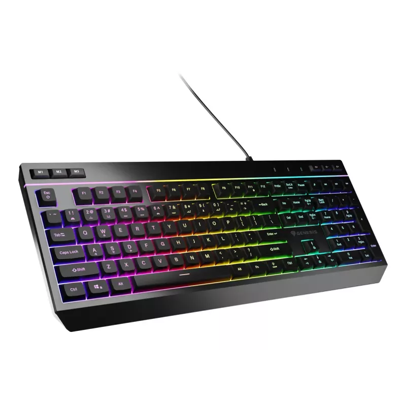 Laidinė pilno dydžio žaidimų klaviatūra Genesis Rhod 530, USB, QWERTY US, membraninė, RGB apšvietimas, 114 klavišų, 1,8 m laidas, juoda