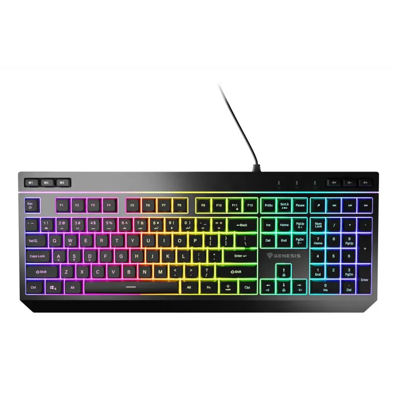Laidinė pilno dydžio žaidimų klaviatūra Genesis Rhod 530, USB, QWERTY US, membraninė, RGB apšvietimas, 114 klavišų, 1,8 m laidas, juoda
