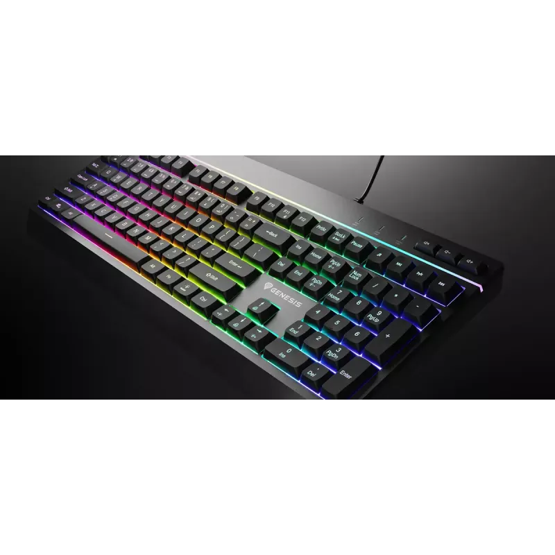 Laidinė pilno dydžio žaidimų klaviatūra Genesis Rhod 530, USB, QWERTY US, membraninė, RGB apšvietimas, 114 klavišų, 1,8 m laidas, juoda