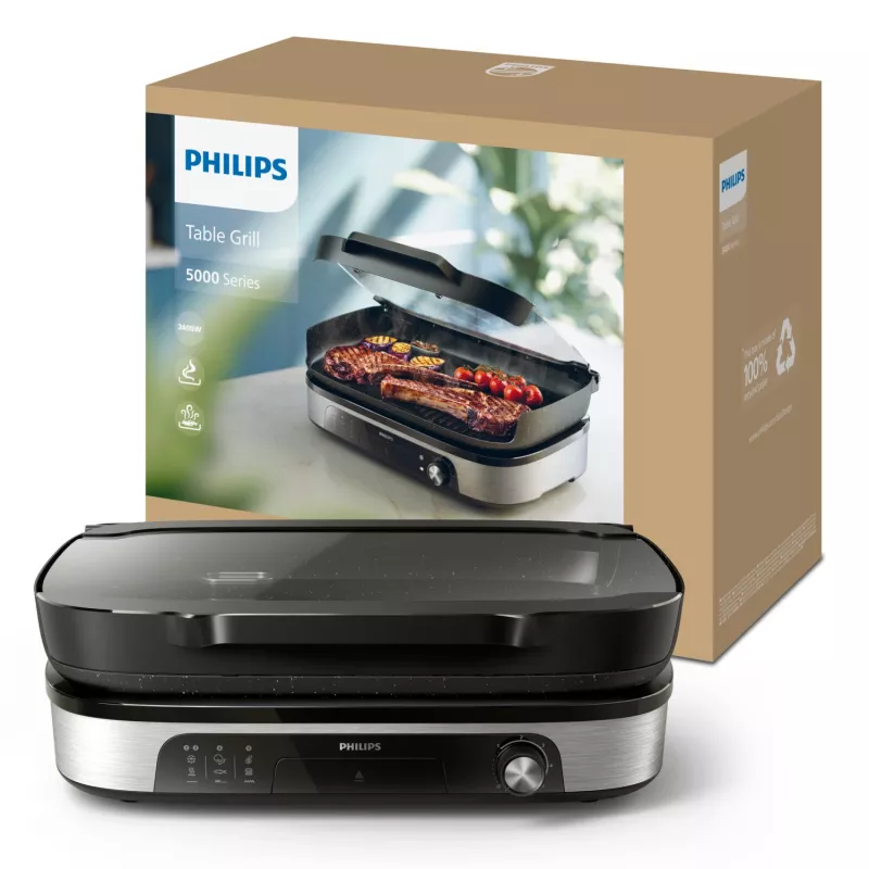 Elektrinė keptuvė Philips HD6212/90 2400 W, 2 zonų laisvai pastatoma grotelė, 1250 cm² aliuminio paviršius, maks. 220 °C