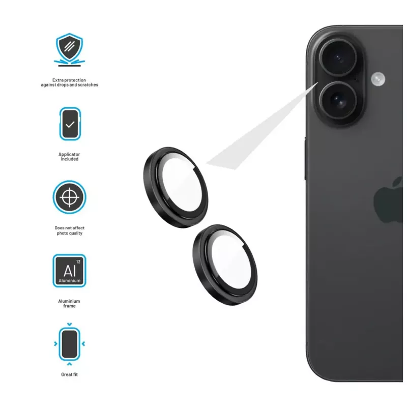 FIXED fiksuotas kameros stiklas, skirtas Apple iPhone 17 — Stiklas juodas