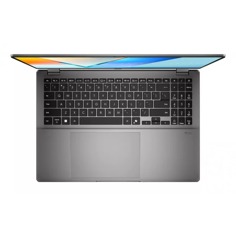 Hibridinis 2-in-1 nešiojamas kompiuteris ASUS Vivobook 16 Flip TP3607SH-RJ013W — Intel Core Ultra 7 258V, 16 colių 3K jutiklinis ekranas, 16 GB LPDDR5x, 512 GB SSD, NVIDIA GeForce RTX 5050, WIN11 Home, pilka