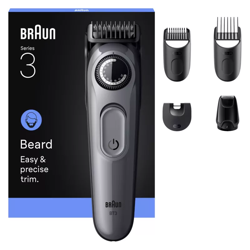 Braun BeardTrimmer 3 80789789 barzdos kirpimo mašinėlė AC/Baterija 20 2 cm Juoda