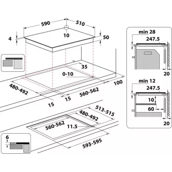 Indesit IB 65B60 NE Juoda įmontuojama 59 cm zoninė indukcinė kaitlentė 4 zonos (-ų)