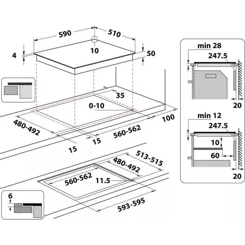 Indesit IB 65B60 NE Juoda įmontuojama 59 cm zoninė indukcinė kaitlentė 4 zonos (-ų)