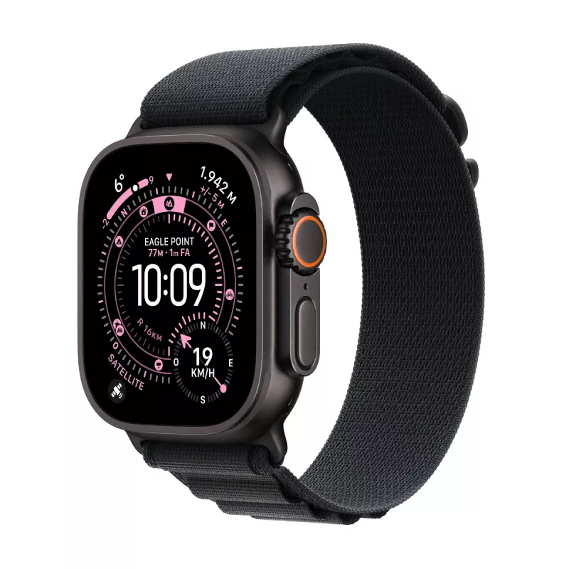 Išmanusis laikrodis Apple Watch Ultra 3 GPS + Cellular 49mm juodo titano korpusas su juodu Alpine Loop vidutiniu dirželiu