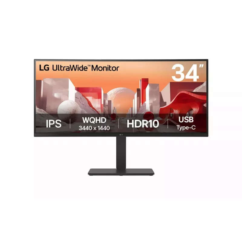 Monitorius LG 34BA75QE-B 34 colių Wide Quad HD (3440 x 1440) IPS lenktas, 5 ms, USB-C, VESA, garsiakalbiai