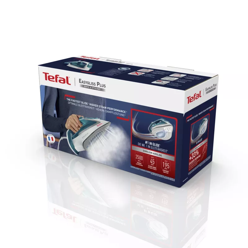 Tefal EasyGliss Plus FV5718 lygintuvas Sauso ir garinio lyginimo lygintuvas Durilium padas 2400 W Turquoise, White