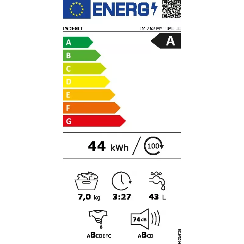 Skalbimo mašina su priekiniu įdėjimu INDESIT IM 762 MY TIME EE — 7 kg, 1200 aps./min., A klasė, balta