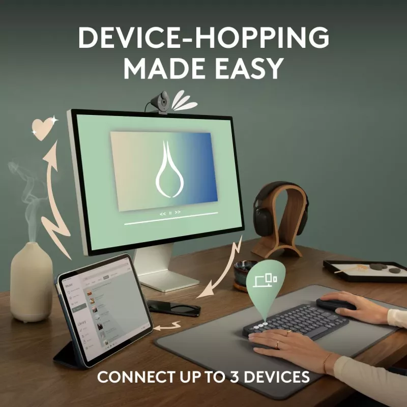 Logitech Pebble Keys 2 K380s klaviatūra universali RF belaidė + Bluetooth QWERTY US International grafitas