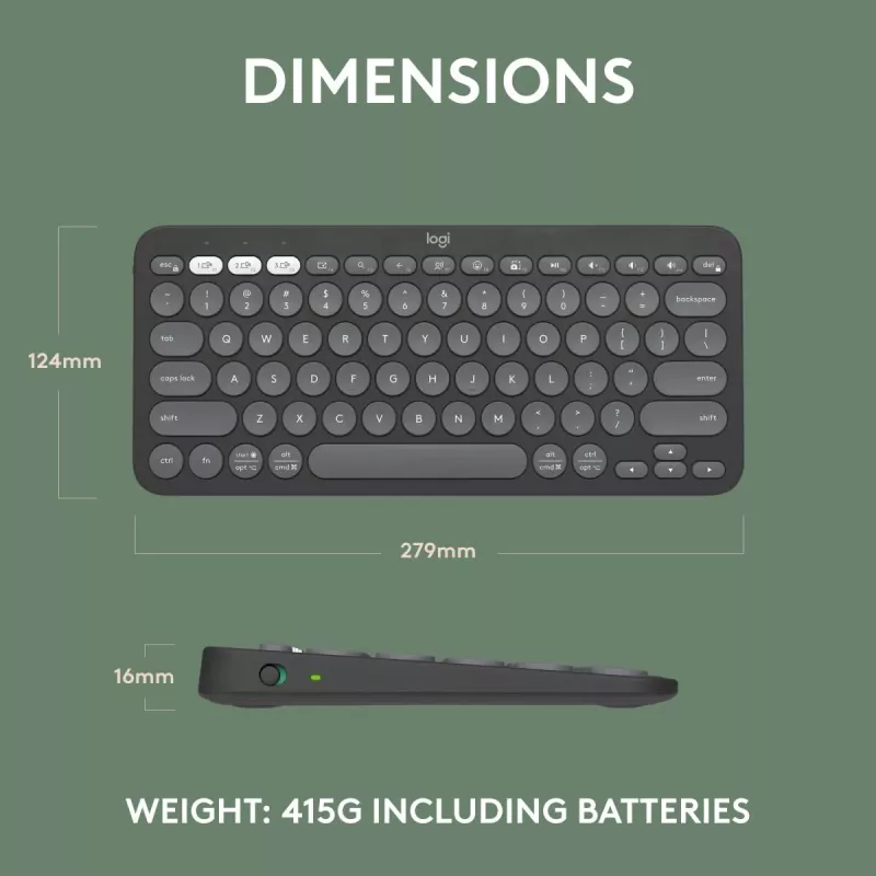 Logitech Pebble Keys 2 K380s klaviatūra universali RF belaidė + Bluetooth QWERTY US International grafitas