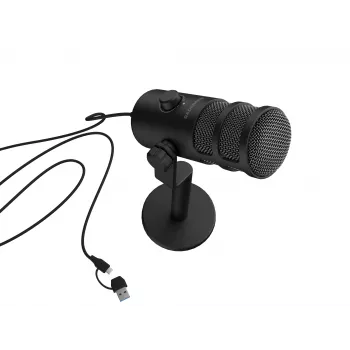 Laidinio kompiuterio mikrofonas GENESIS Radium 350D — USB Type-A/Type-C, -48 dB jautrumas, 16–14000 Hz, 2,5 m kabelis, juodas