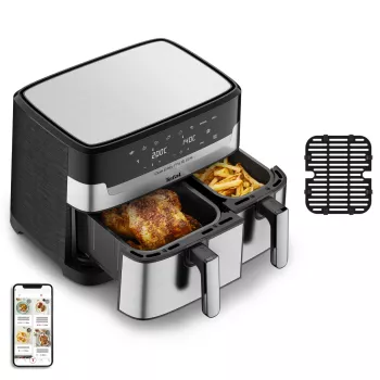 Tefal Dual Easy Fry & Grill EY905D dviguba 8,3 l atskirai stovinti 2700 W karšto oro gruzdintuvė, nerūdijantis plienas