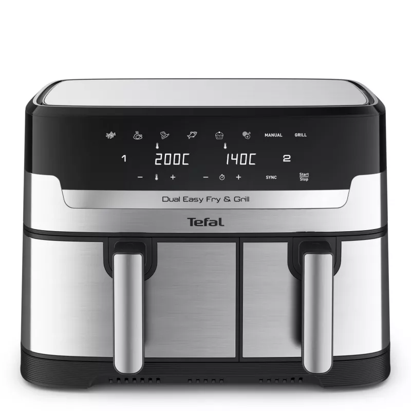 Tefal Dual Easy Fry & Grill EY905D dviguba 8,3 l atskirai stovinti 2700 W karšto oro gruzdintuvė, nerūdijantis plienas