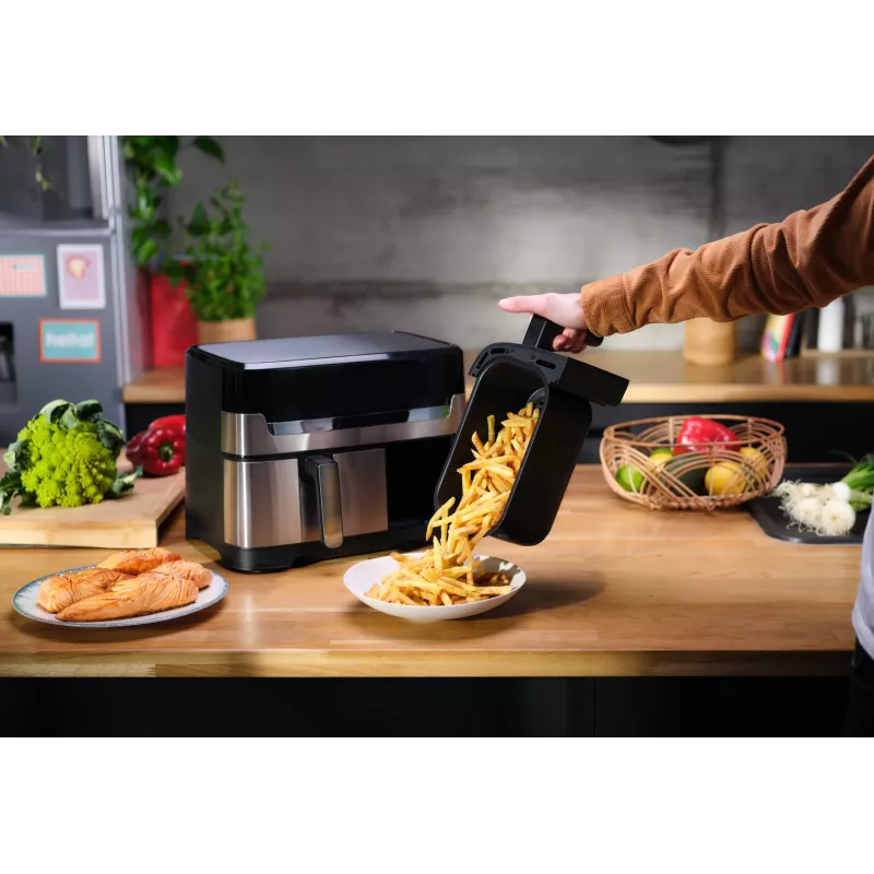 Tefal Dual Easy Fry & Grill EY905D dviguba 8,3 l atskirai stovinti 2700 W karšto oro gruzdintuvė, nerūdijantis plienas