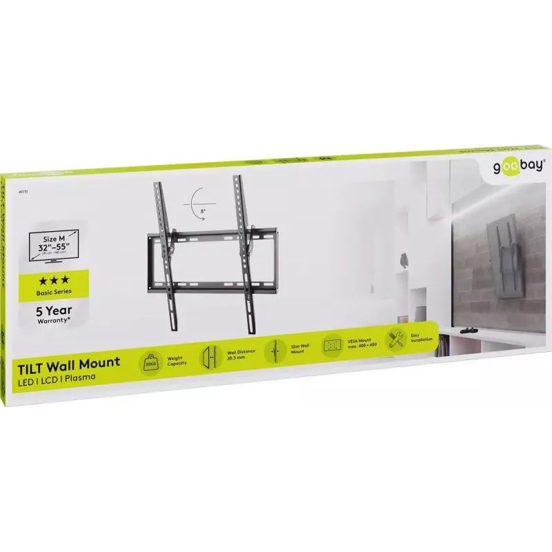 Goobay TV laikiklis 55 colių juodas 35 kg talpos VESA 200x200 iki 400x400