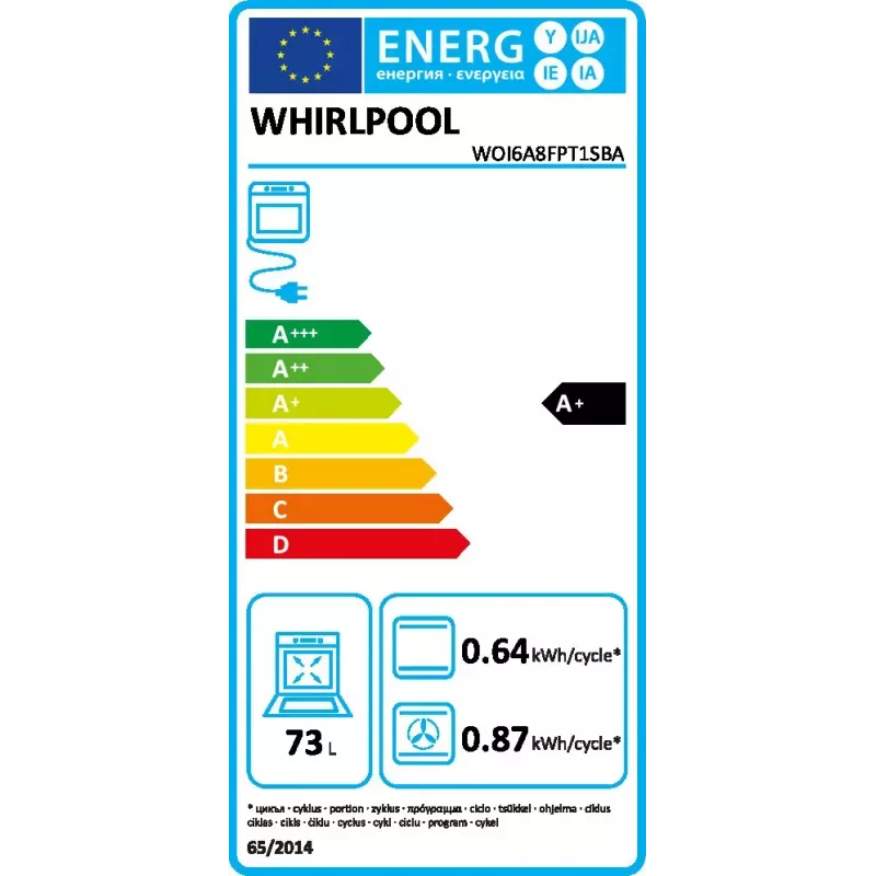 Įmontuojama orkaitė Whirlpool WOI6A8FPT1SBA 73L elektrinė juoda jutiklinis valdymas