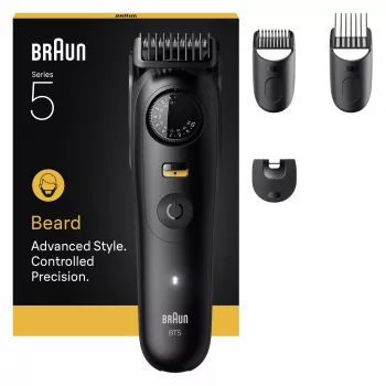 Barzdaskutė BRAUN BT5520 — 0,5–20 mm, 40 ilgio pakopų, įkraunama, 120 min. baterijos veikimo laikas, juoda