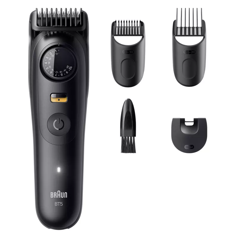 Barzdaskutė BRAUN BT5520 — 0,5–20 mm, 40 ilgio pakopų, įkraunama, 120 min. baterijos veikimo laikas, juoda