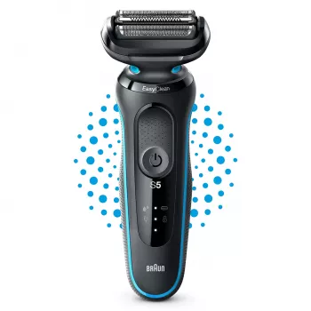 Elektrinė skustuvė BRAUN Series 5 51-M1000s — 3 galvučių, šlapia ir sausa, įmontuota ličio jonų baterija, greitas įkrovimas, juoda/mėlyna