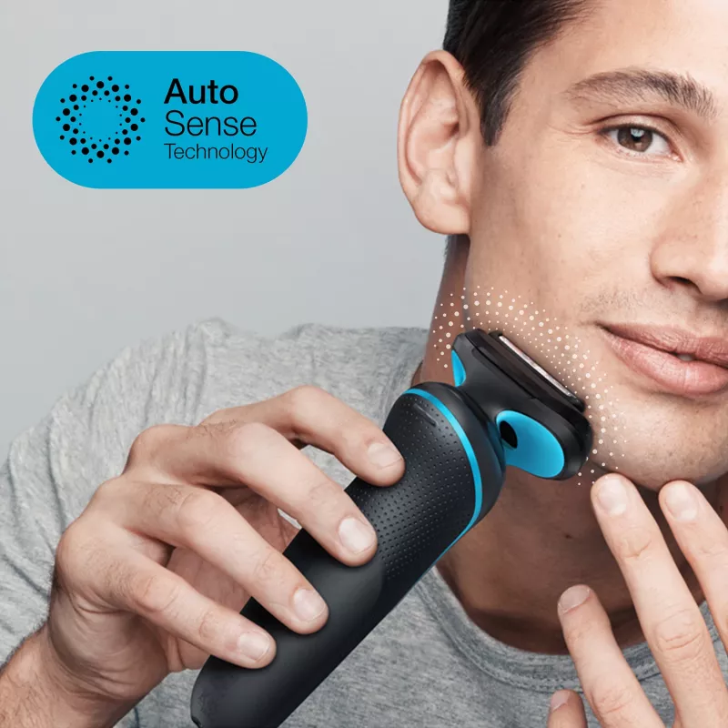 Elektrinė skustuvė BRAUN Series 5 51-M1000s — 3 galvučių, šlapia ir sausa, įmontuota ličio jonų baterija, greitas įkrovimas, juoda/mėlyna
