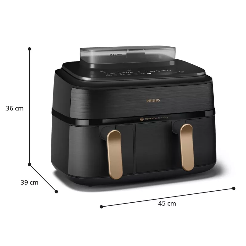 Philips 5000 series NA552/00 gruzdintuvė Dviguba 9 L Atskira 2750 W Karšto oro gruzdintuvė Juoda, Auksinė