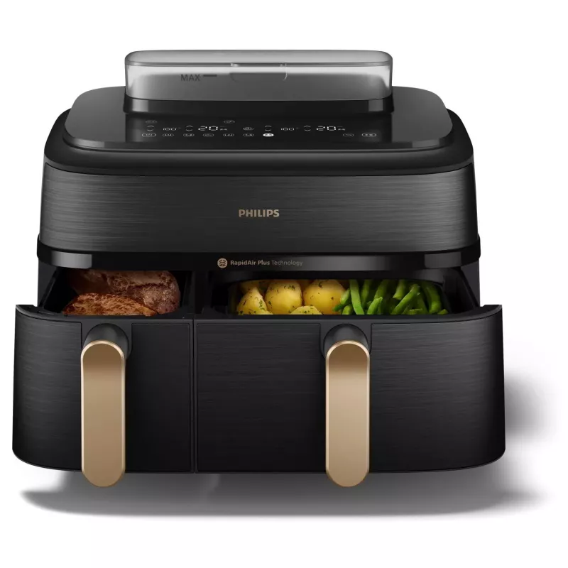 Philips 5000 series NA552/00 gruzdintuvė Dviguba 9 L Atskira 2750 W Karšto oro gruzdintuvė Juoda, Auksinė