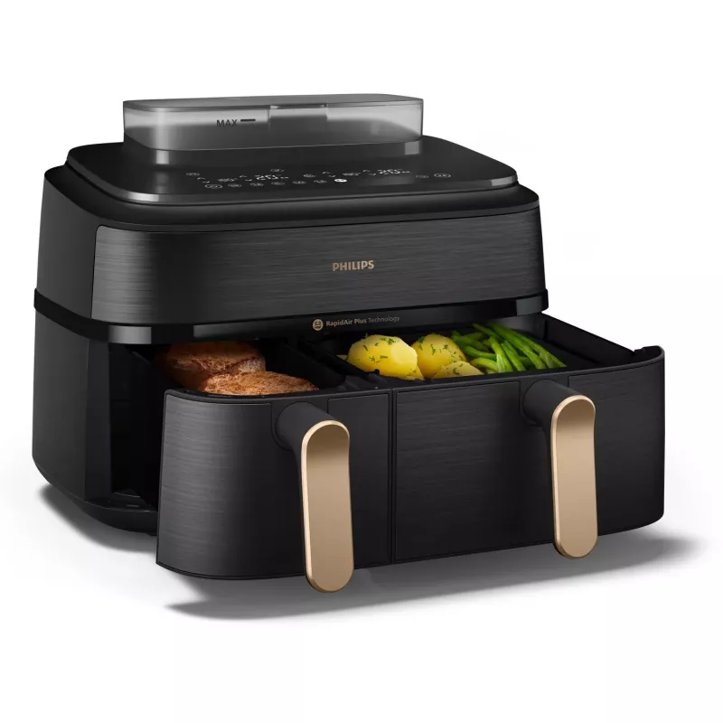 Philips 5000 series NA552/00 gruzdintuvė Dviguba 9 L Atskira 2750 W Karšto oro gruzdintuvė Juoda, Auksinė