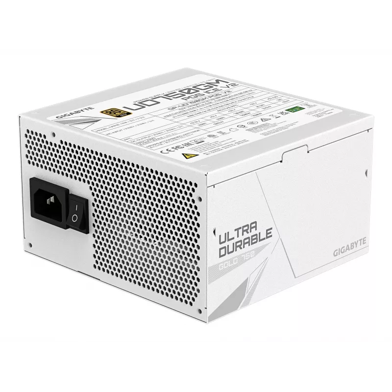 Maitinimo blokas GIGABYTE UD750GM PG5 V2 750W ATX 3.1, 80 PLUS Gold, visiškai modulinis, 8 SATA, 4x (6+2) PCIe, 2x EPS, balta