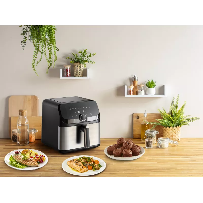 Tefal Easy Fry Mega EY855D10 gruzdintuvė vienvietė 7,5 L laisvai pastatoma 2020 W karšto oro gruzdintuvė juoda, nerūdijantis plienas